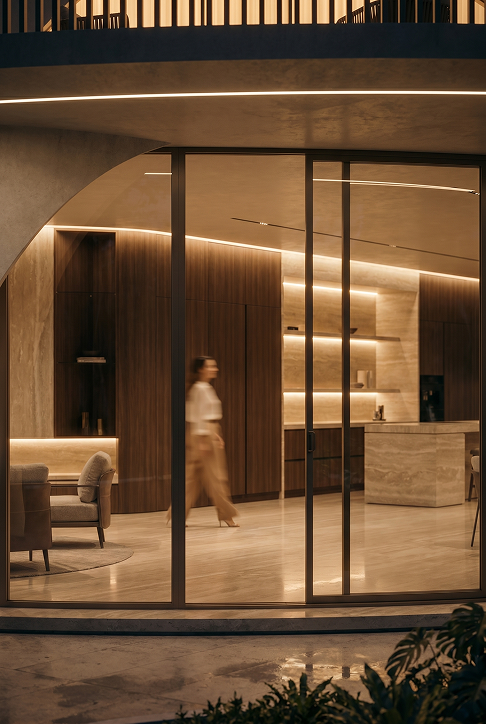 Wellness interior with glowing lights at night