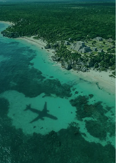 Aerial view of turquoise Caribbean coast